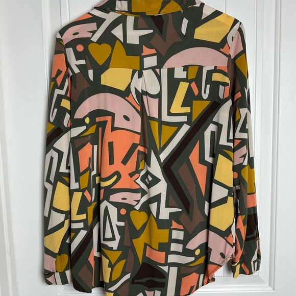Big Dart statement abstract artistic multi color long sleeve button down size 6 - Picture 6 of 8